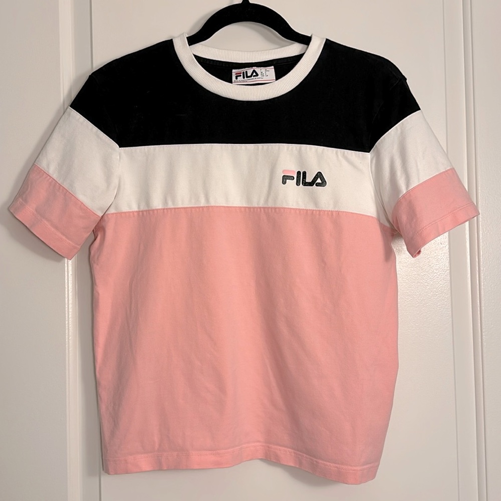 FILA T-shirt, pink black white, s
